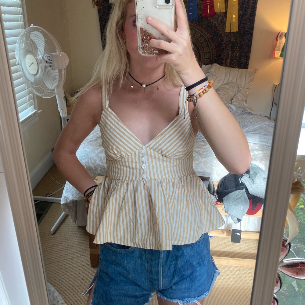 Yellow Pin stripped peplum tank